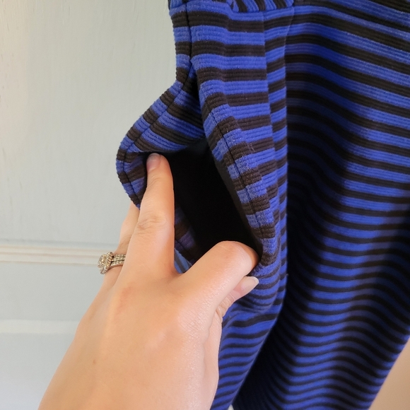 Madewell Blue Black Striped Textured Short Sleeve Dress - Picture 4 of 7